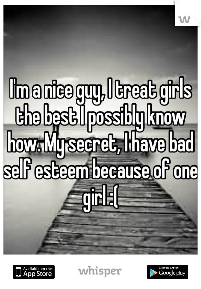 I'm a nice guy, I treat girls the best I possibly know how. My secret, I have bad self esteem because of one girl :(