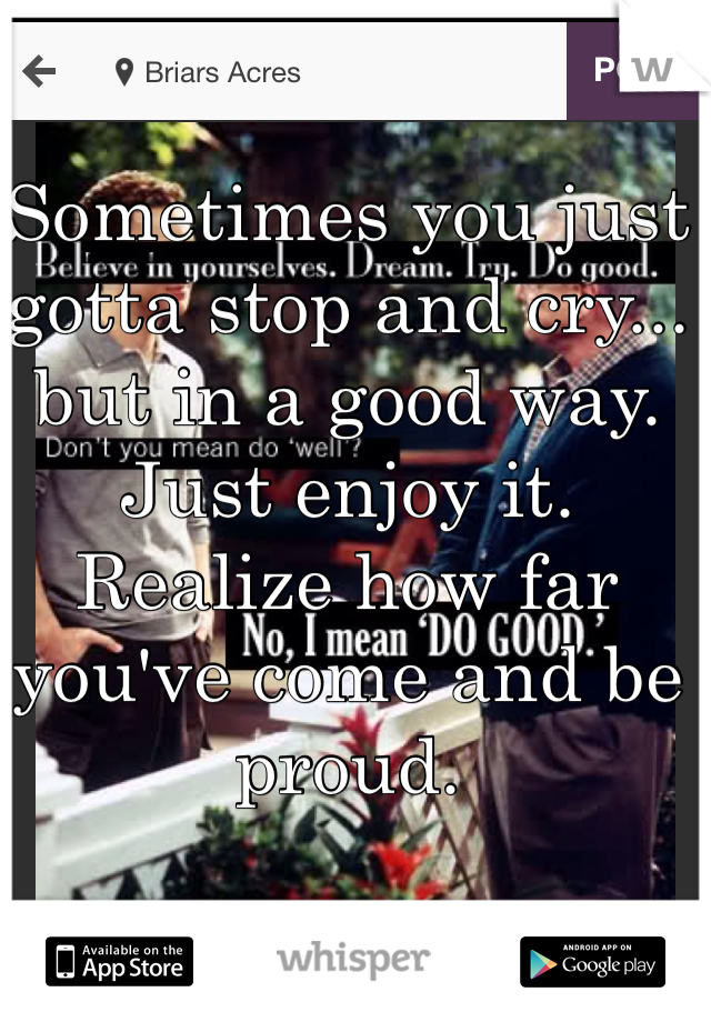 Sometimes you just gotta stop and cry... but in a good way. Just enjoy it. Realize how far you've come and be proud. 