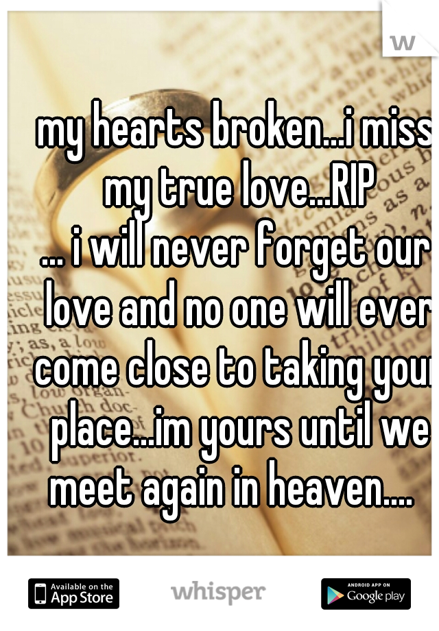 my hearts broken...i miss my true love...RIP
... i will never forget our love and no one will ever come close to taking your place...im yours until we meet again in heaven....  