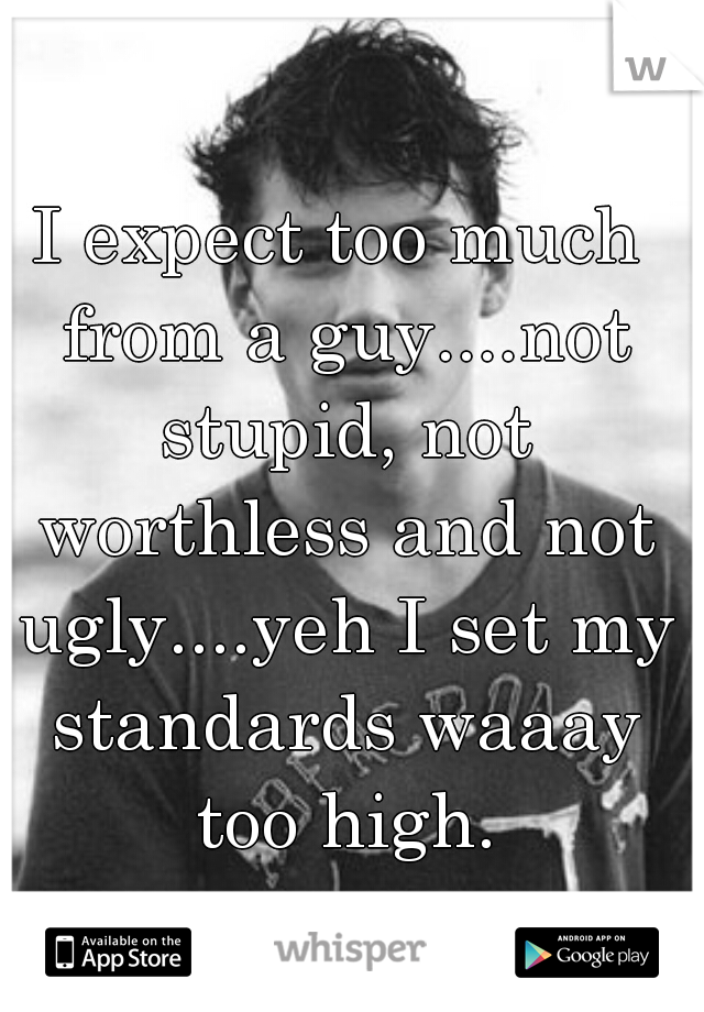 I expect too much from a guy....not stupid, not worthless and not ugly....yeh I set my standards waaay too high.