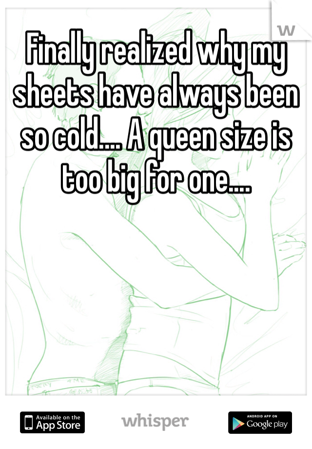 Finally realized why my sheets have always been so cold.... A queen size is too big for one....