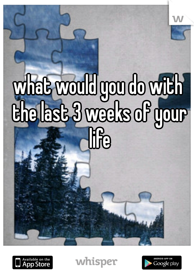 what would you do with the last 3 weeks of your life
