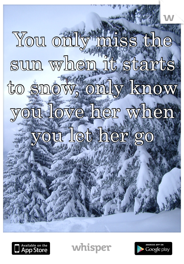 You only miss the sun when it starts to snow, only know you love her when you let her go 