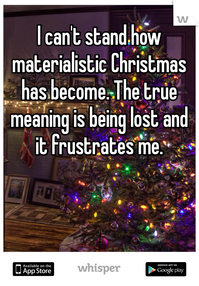 I can't stand how materialistic Christmas has become. The true meaning is being lost and it frustrates me. 