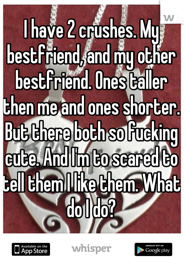 I have 2 crushes. My bestfriend, and my other bestfriend. Ones taller then me and ones shorter. But there both so fucking cute. And I'm to scared to tell them I like them. What do I do?