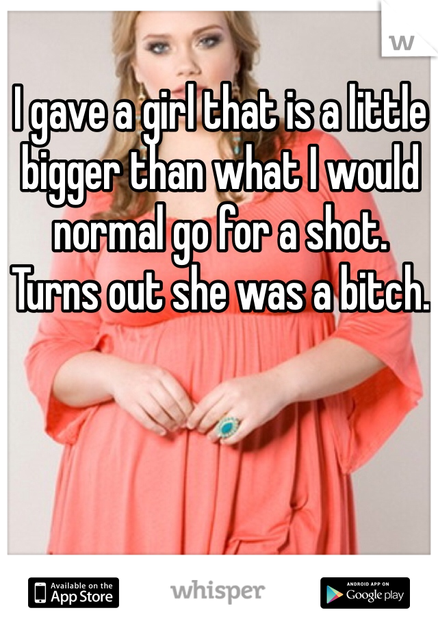 I gave a girl that is a little bigger than what I would normal go for a shot. 
Turns out she was a bitch. 