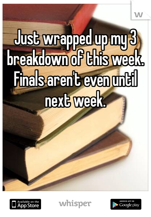 Just wrapped up my 3 breakdown of this week. Finals aren't even until next week.