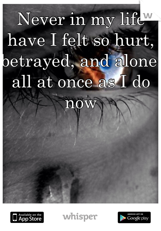Never in my life have I felt so hurt, betrayed, and alone all at once as I do now 