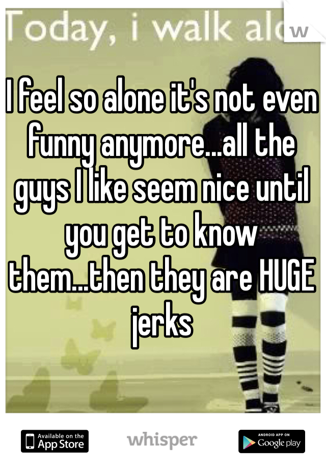 I feel so alone it's not even funny anymore...all the guys I like seem nice until you get to know them...then they are HUGE jerks