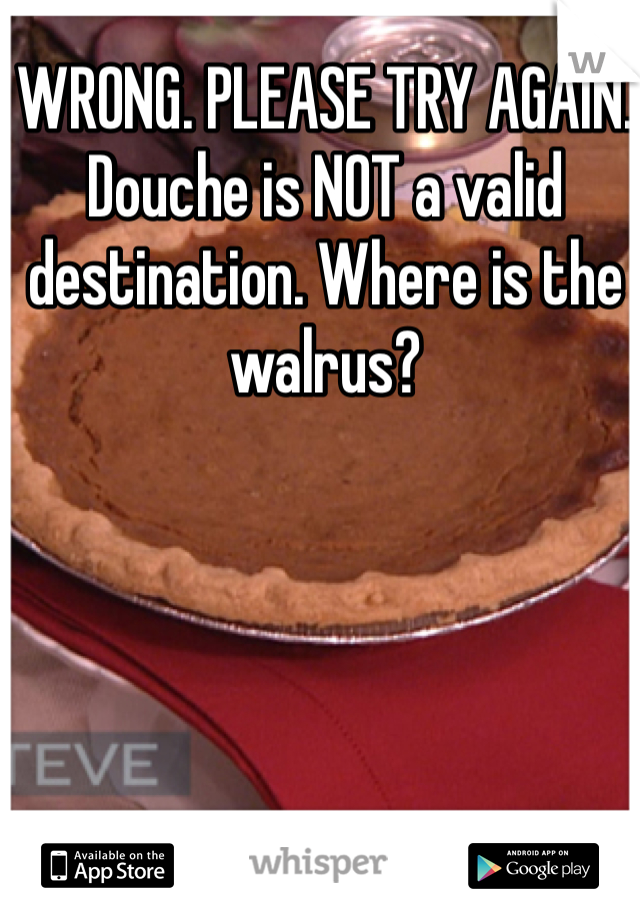 WRONG. PLEASE TRY AGAIN. Douche is NOT a valid destination. Where is the walrus?