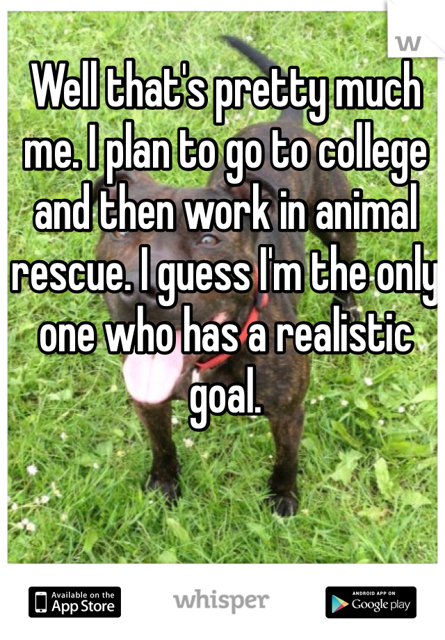 Well that's pretty much me. I plan to go to college and then work in animal rescue. I guess I'm the only one who has a realistic goal.