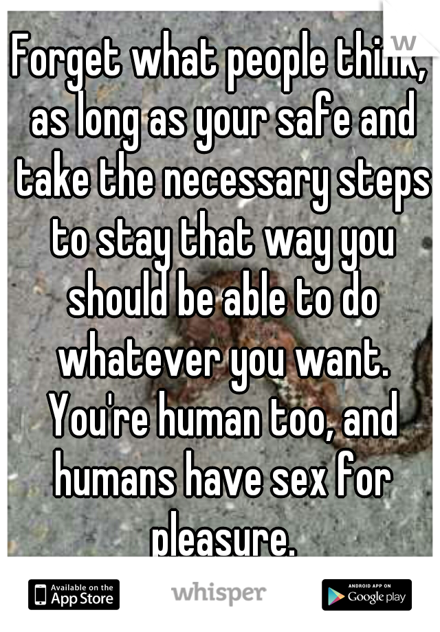 Forget what people think, as long as your safe and take the necessary steps to stay that way you should be able to do whatever you want. You're human too, and humans have sex for pleasure.