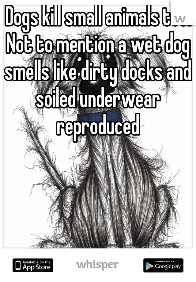 Dogs kill small animals too. Not to mention a wet dog smells like dirty docks and soiled underwear reproduced