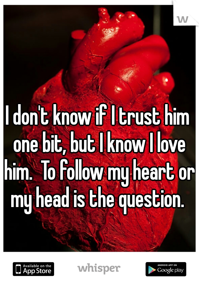 I don't know if I trust him one bit, but I know I love him.  To follow my heart or my head is the question. 