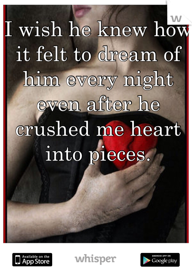 I wish he knew how it felt to dream of him every night even after he crushed me heart into pieces.
