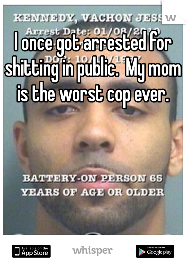 I once got arrested for shitting in public.  My mom is the worst cop ever.