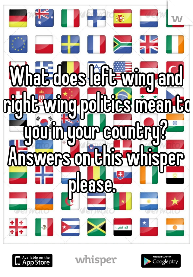 What does left wing and right wing politics mean to you in your country? 
Answers on this whisper please.   