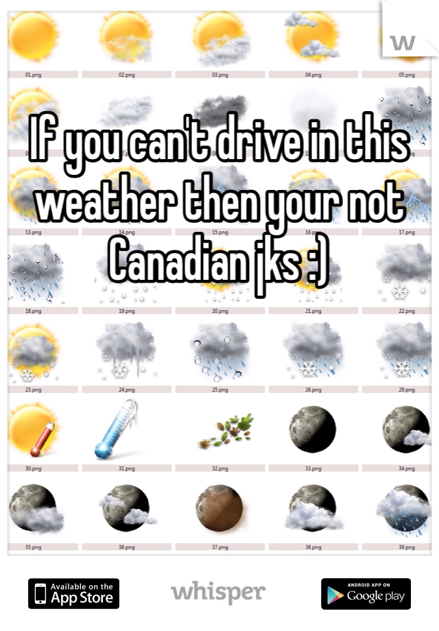 If you can't drive in this weather then your not Canadian jks :)