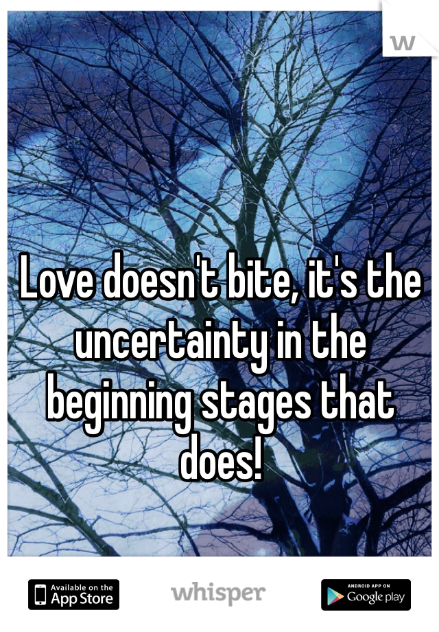 Love doesn't bite, it's the uncertainty in the beginning stages that does!  