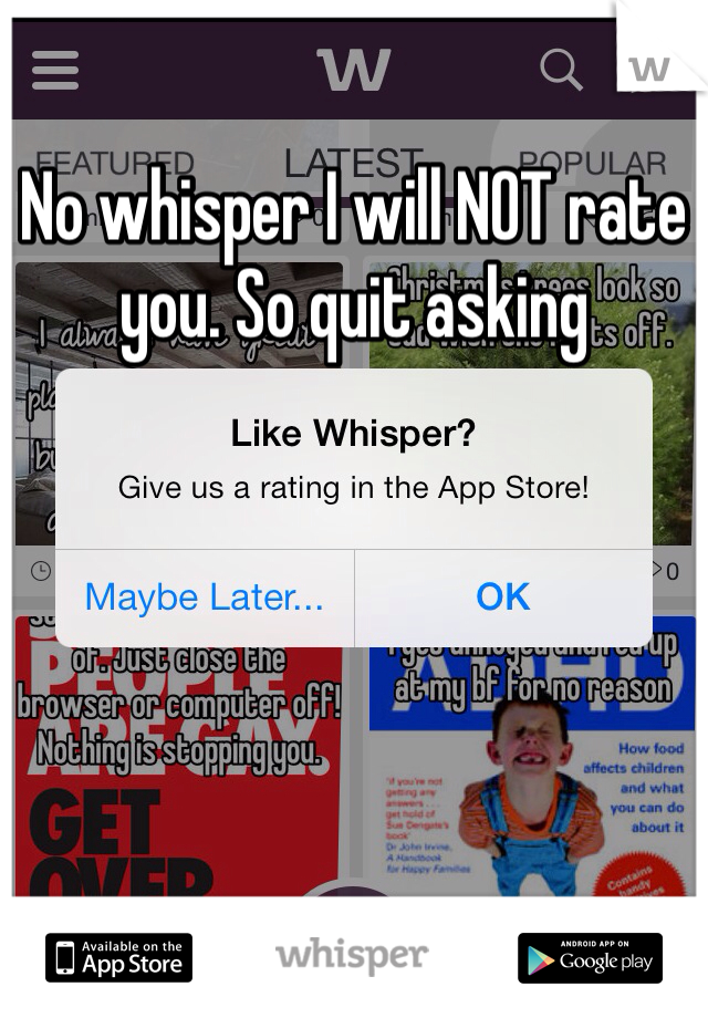 No whisper I will NOT rate you. So quit asking 