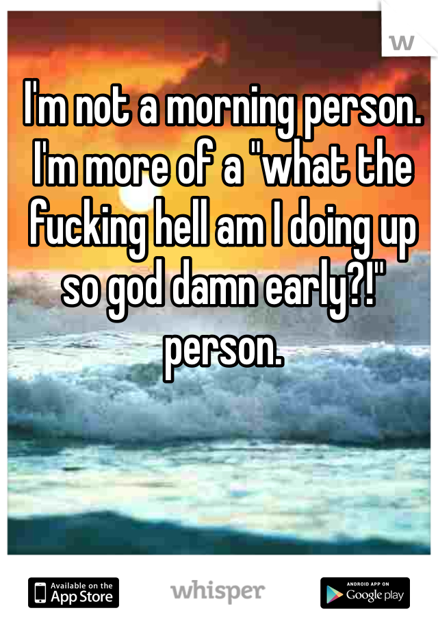 I'm not a morning person. I'm more of a "what the fucking hell am I doing up so god damn early?!" person.