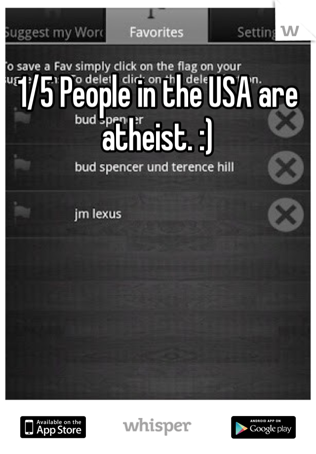 1/5 People in the USA are atheist. :)
