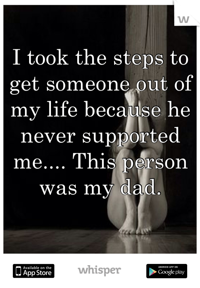 I took the steps to get someone out of my life because he never supported me.... This person was my dad. 