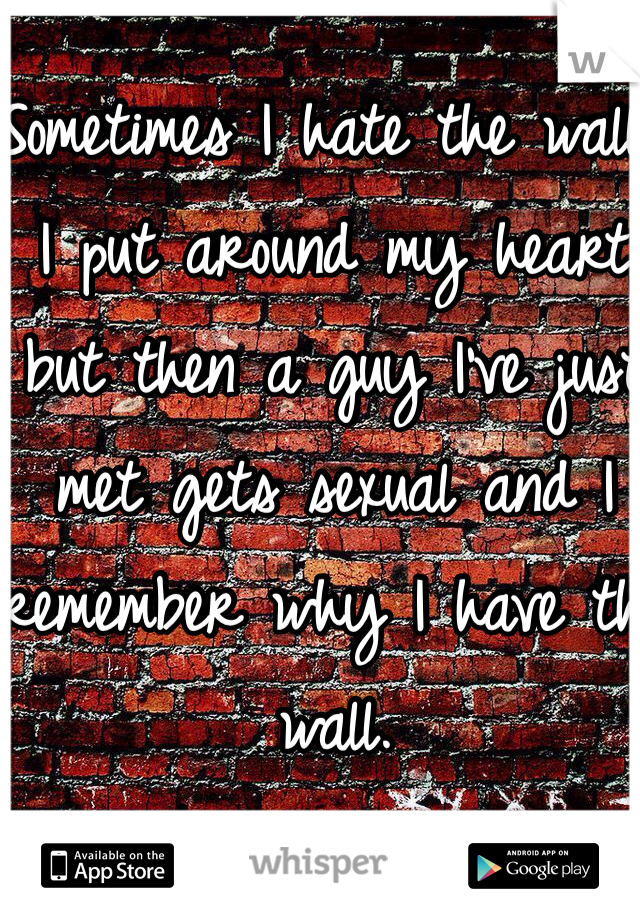 Sometimes I hate the wall I put around my heart but then a guy I've just met gets sexual and I remember why I have the wall. 
