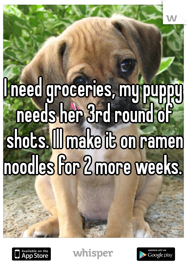 I need groceries, my puppy needs her 3rd round of shots. Ill make it on ramen noodles for 2 more weeks. 