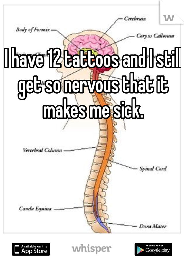 I have 12 tattoos and I still get so nervous that it makes me sick.