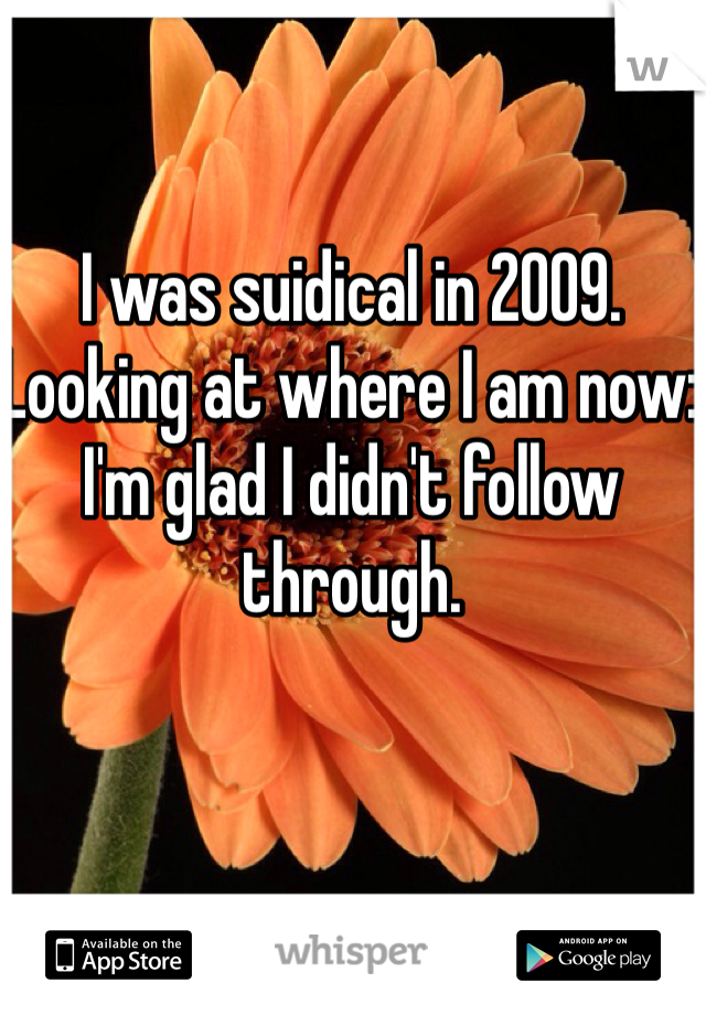 I was suidical in 2009. Looking at where I am now: I'm glad I didn't follow through. 