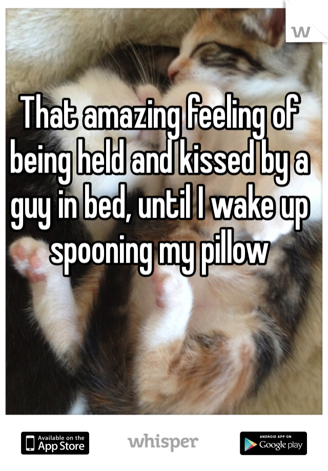 That amazing feeling of being held and kissed by a guy in bed, until I wake up spooning my pillow 