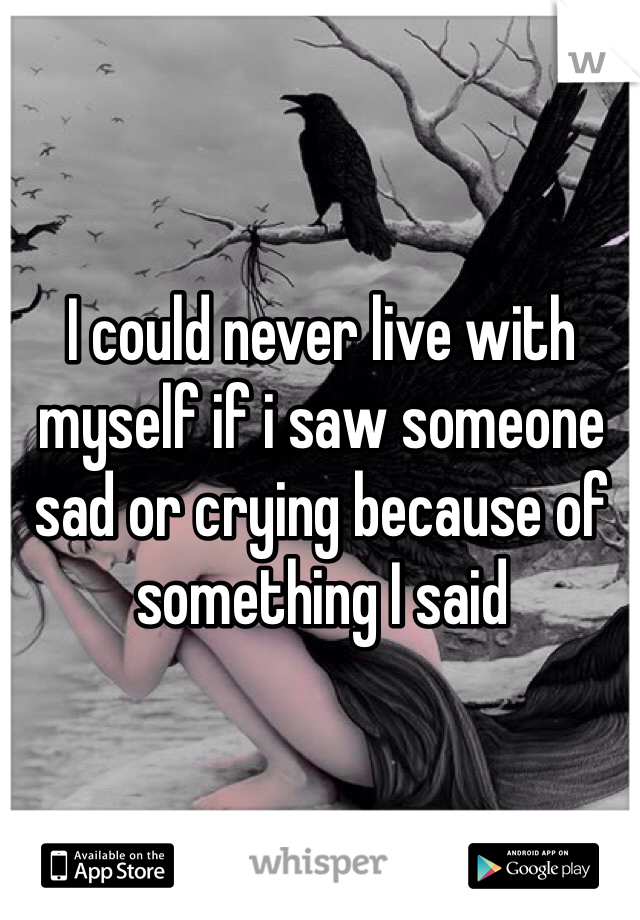 I could never live with myself if i saw someone sad or crying because of something I said 