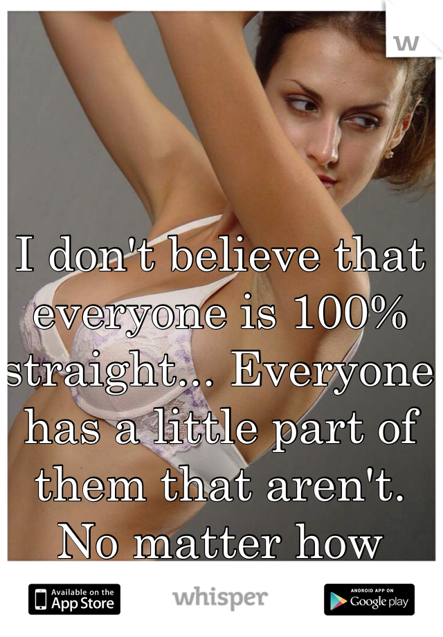 I don't believe that everyone is 100% straight... Everyone has a little part of them that aren't. No matter how small 