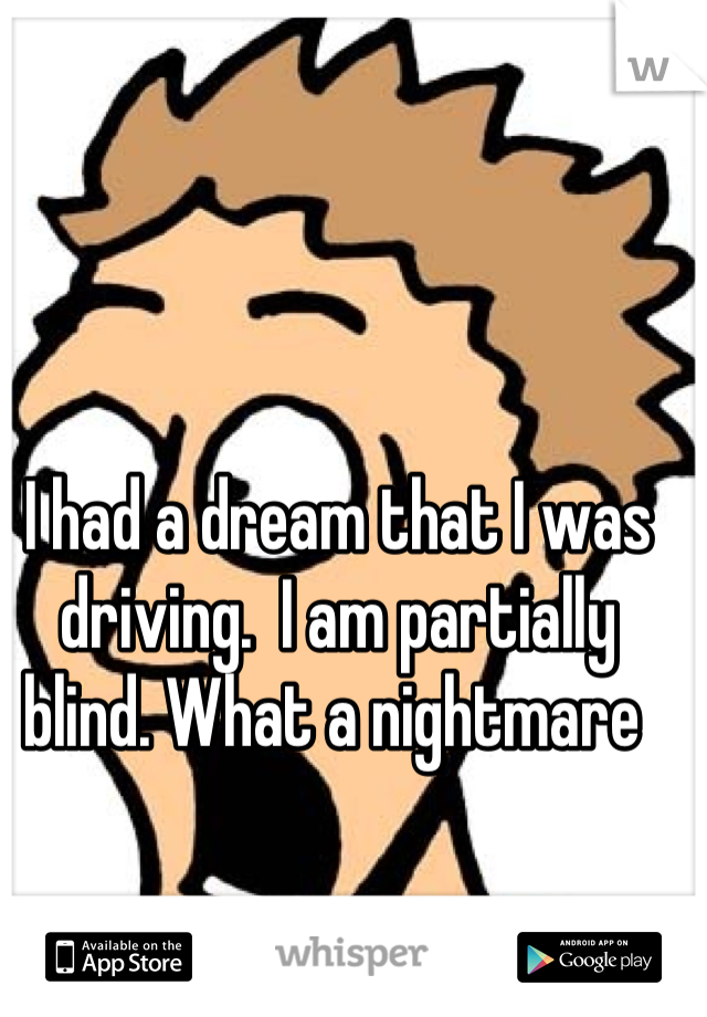I had a dream that I was driving.  I am partially blind. What a nightmare 