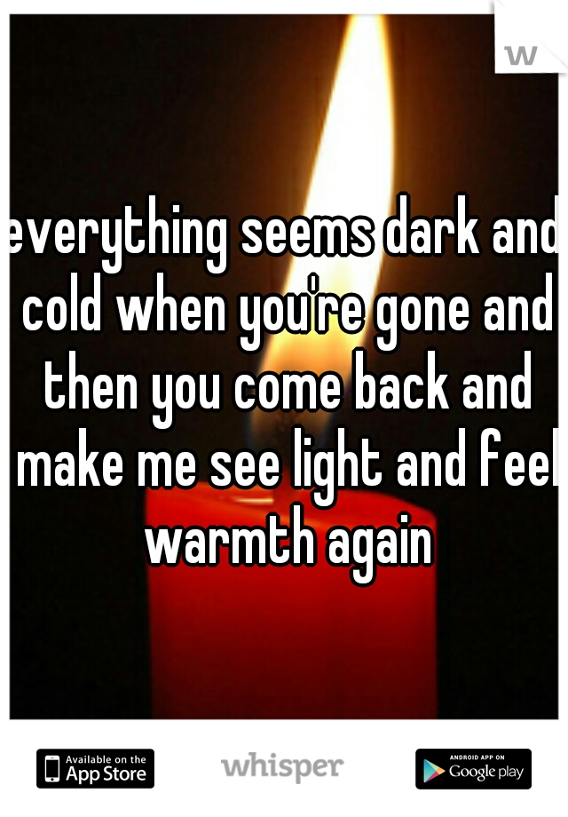 everything seems dark and cold when you're gone and then you come back and make me see light and feel warmth again