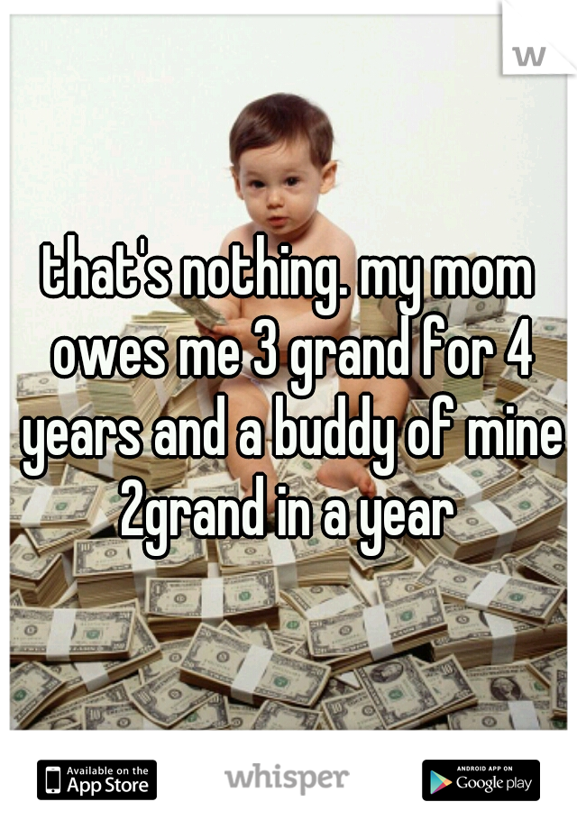 that's nothing. my mom owes me 3 grand for 4 years and a buddy of mine 2grand in a year 
