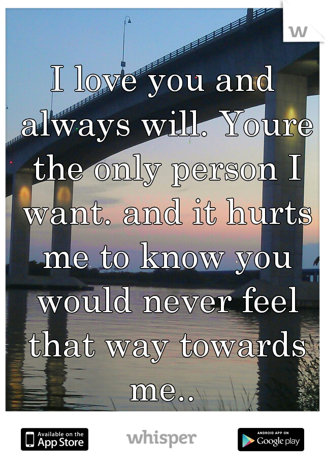 I love you and always will. Youre the only person I want. and it hurts me to know you would never feel that way towards me.. 

                        