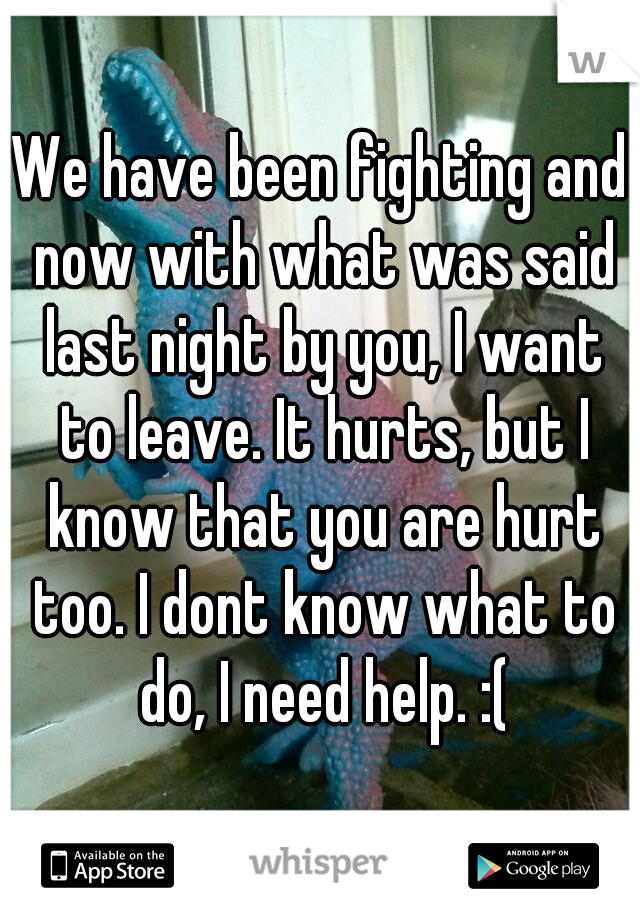 We have been fighting and now with what was said last night by you, I want to leave. It hurts, but I know that you are hurt too. I dont know what to do, I need help. :(