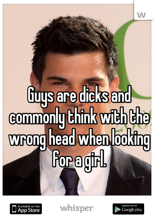 Guys are dicks and commonly think with the wrong head when looking for a girl.