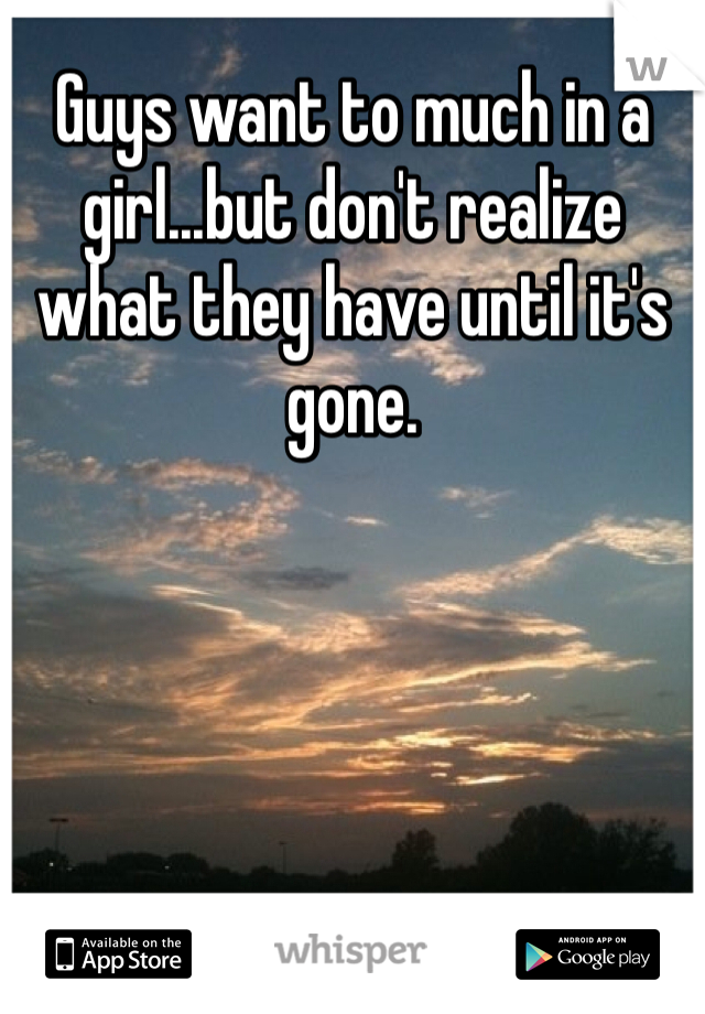 Guys want to much in a girl...but don't realize what they have until it's gone. 