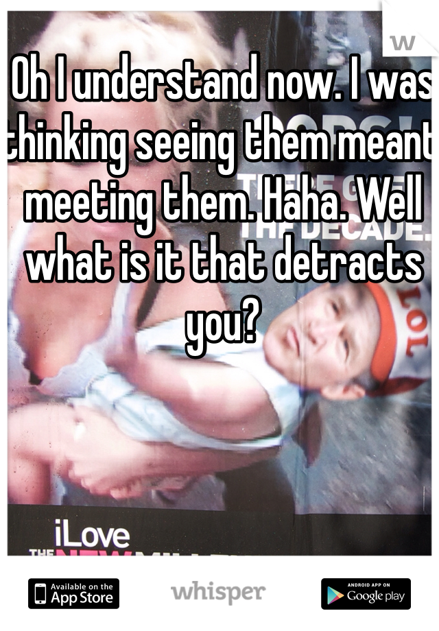 Oh I understand now. I was thinking seeing them meant meeting them. Haha. Well what is it that detracts you?