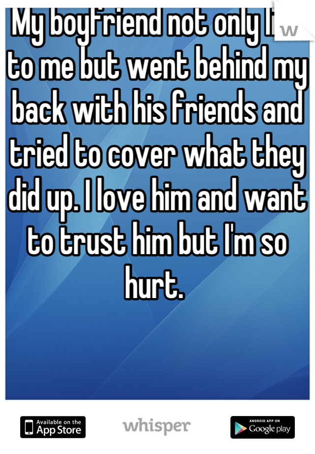 My boyfriend not only lied to me but went behind my back with his friends and tried to cover what they did up. I love him and want to trust him but I'm so hurt. 