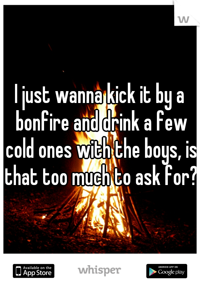 I just wanna kick it by a bonfire and drink a few cold ones with the boys, is that too much to ask for?
