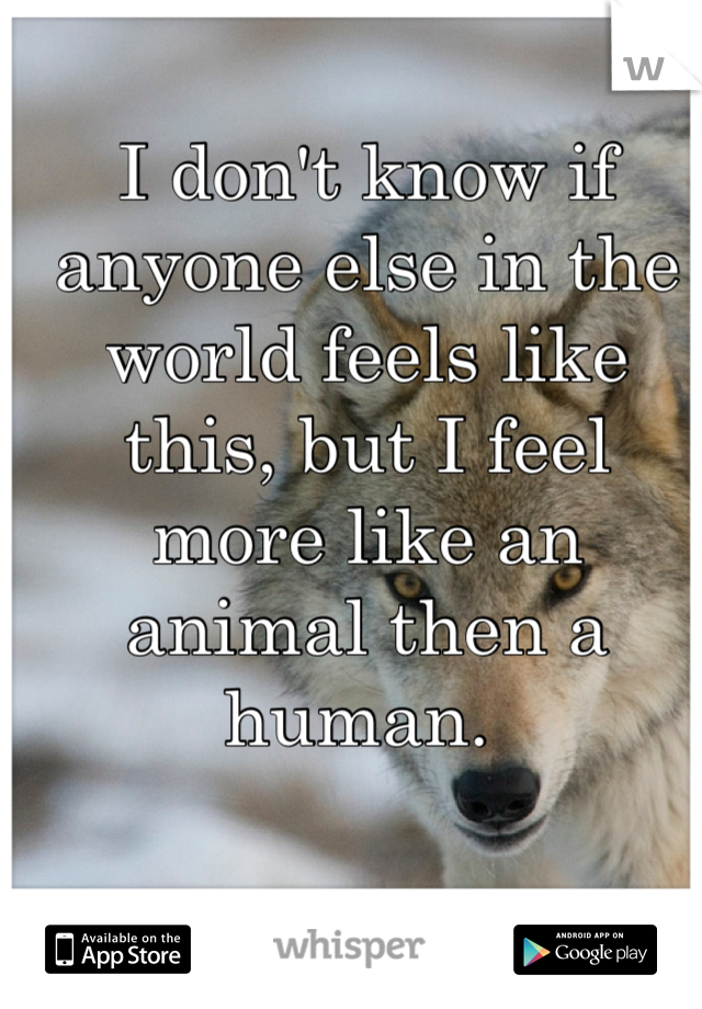 I don't know if anyone else in the world feels like this, but I feel more like an animal then a human. 