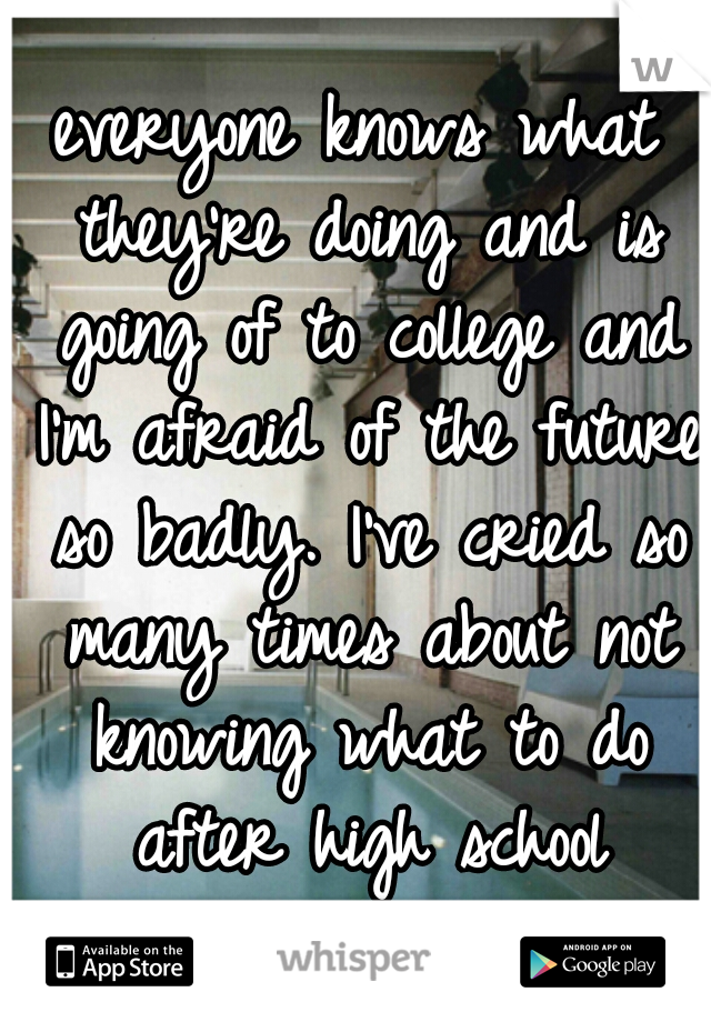 everyone knows what they're doing and is going of to college and I'm afraid of the future so badly. I've cried so many times about not knowing what to do after high school