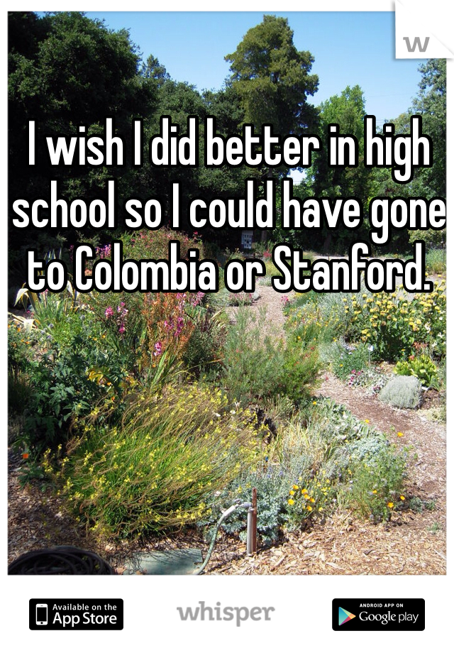 I wish I did better in high school so I could have gone to Colombia or Stanford. 