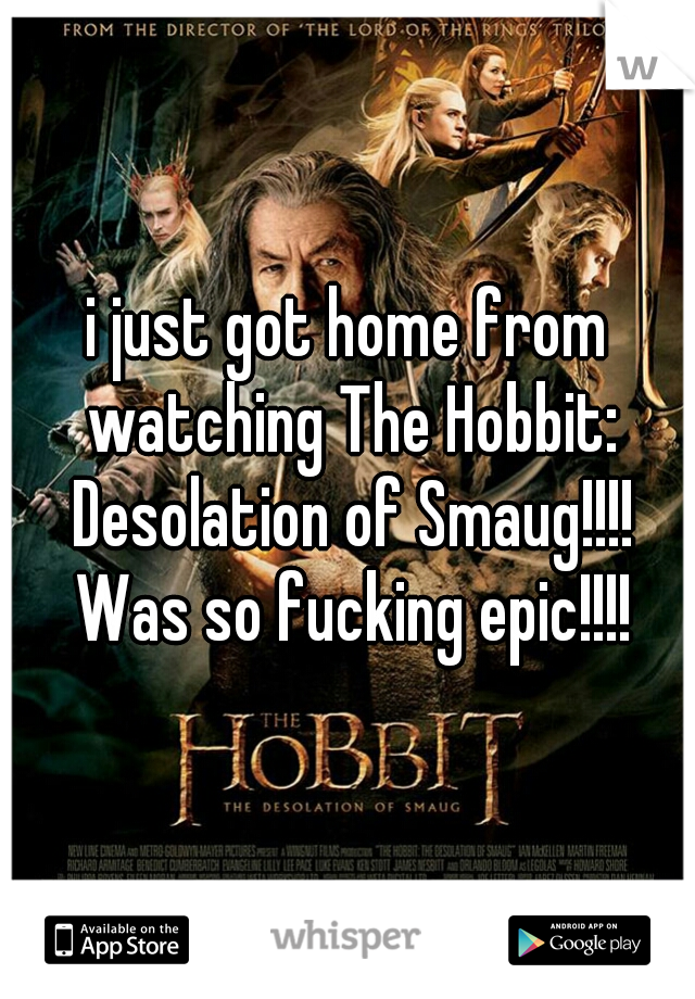 i just got home from watching The Hobbit: Desolation of Smaug!!!! Was so fucking epic!!!!