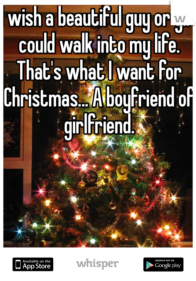 I wish a beautiful guy or girl could walk into my life. That's what I want for Christmas... A boyfriend of girlfriend.