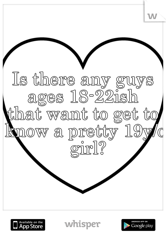 Is there any guys ages 18-22ish 
that want to get to know a pretty 19y/o  girl?
